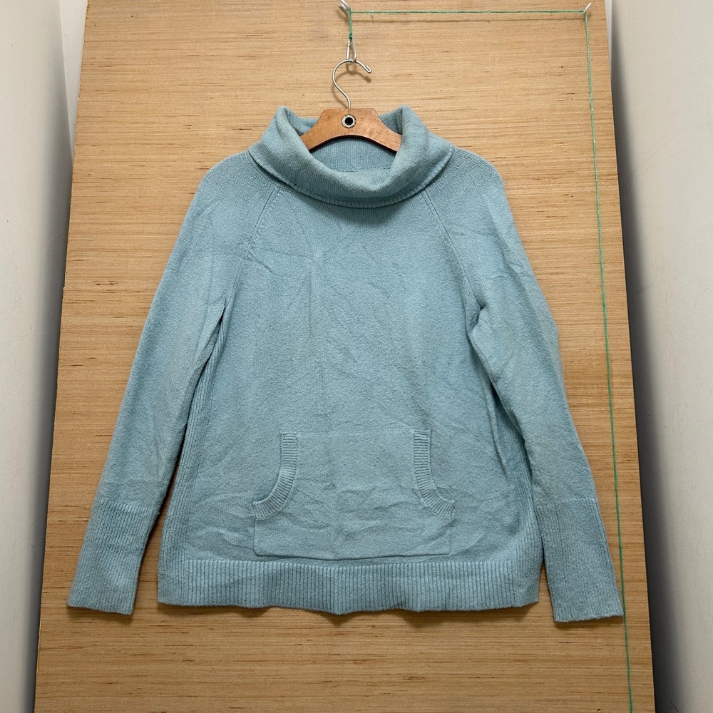LOFT Womens Light Blue Cowl Neck Kangaroo Pocket Knit Sweater Small